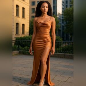 Elegant Copper Satin Slip Dress